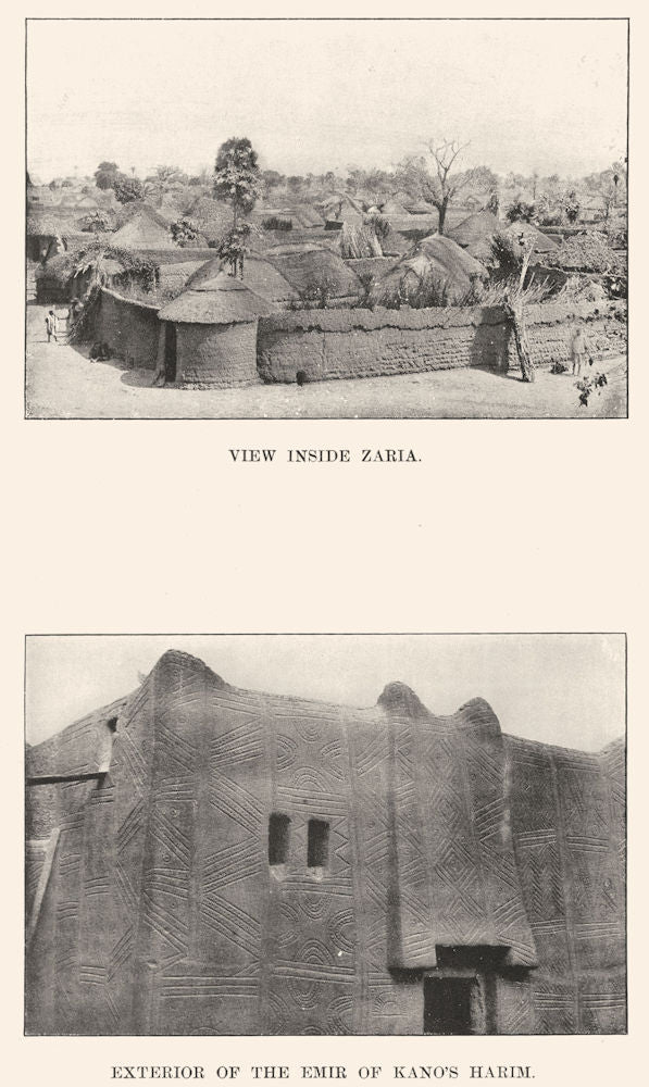 NIGERIA. View inside Zaria; Exterior of the Emir of Kano's Harim 1904 print